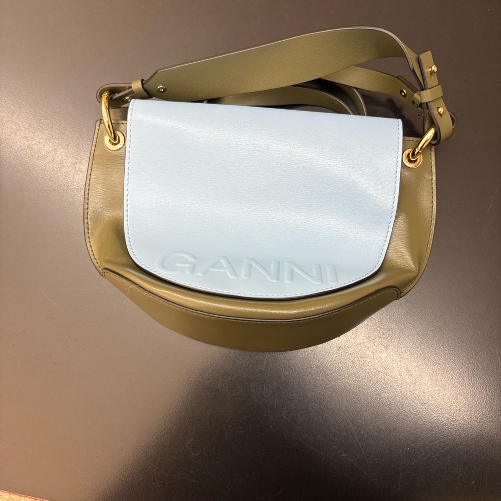 Ganni Two-Tone Olive and Blue Shoulder Bag
